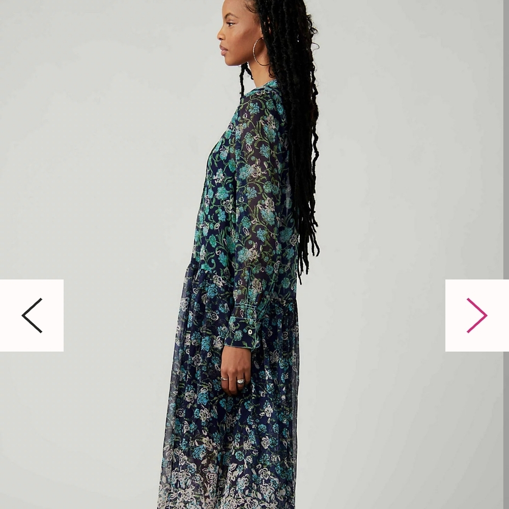 NWT Free People Blue and Purple Long Sleeve See Through It Maxi Dress - Picture 3 of 7